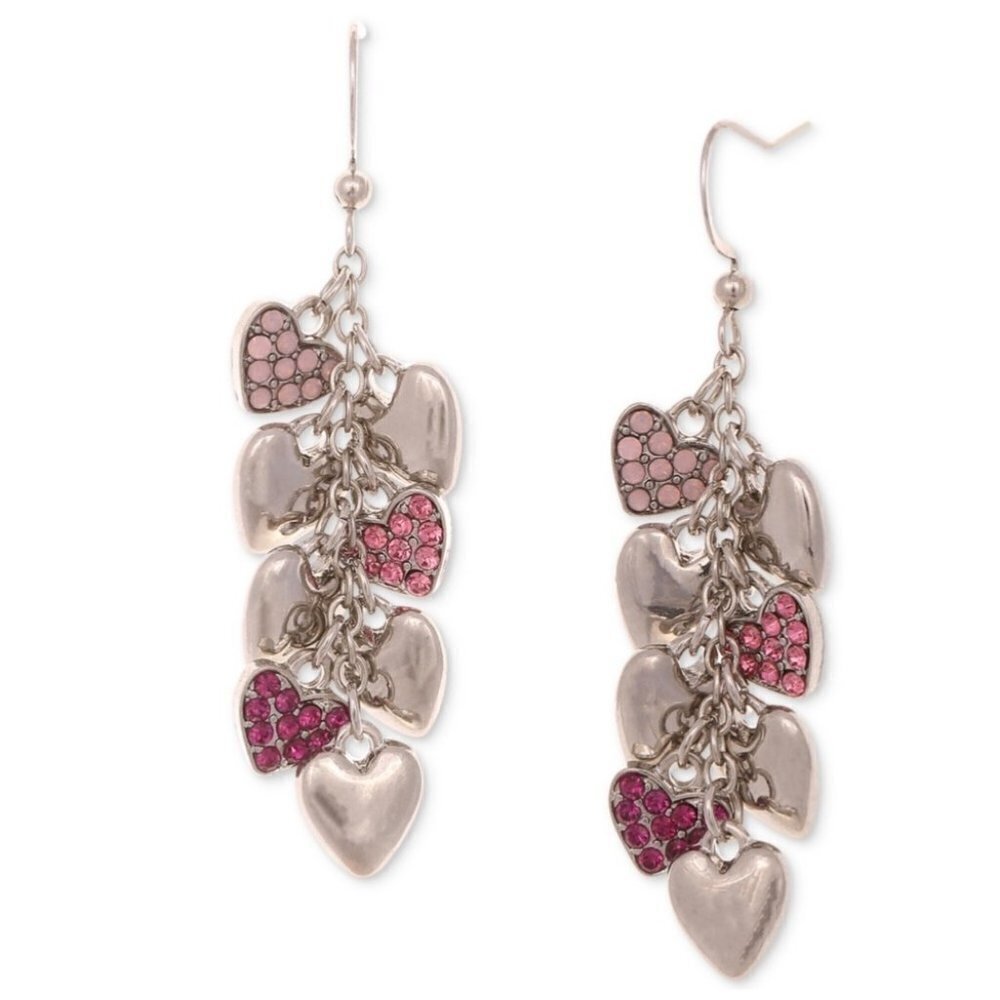 Holiday Lane Silver-tone Pave Rhinestone Heart Shaky Charm Linear Drop Earrings - Picture 1 of 8